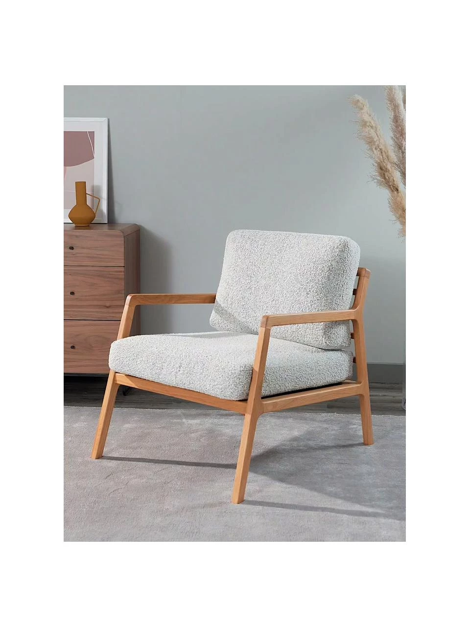 Westwing Collection Bouclé-Sessel Becky aus Eichenholz, B 73 x H 71 cm 2 Westwing Collection Bouclé-Sessel Becky aus Eichenholz, B 73 x H 71 cm – Bild 2