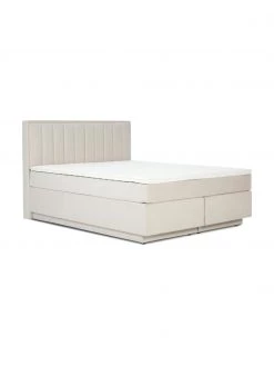 Westwing Collection Boxspringbett Livia mit Stauraumfunktion in Creme, B 140 x L 200 cm, Härtegrad 2