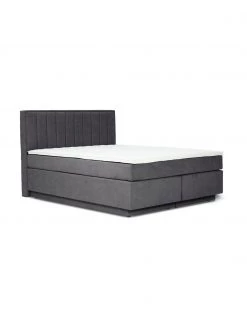 Westwing Collection Boxspringbett Livia mit Stauraumfunktion in Dunkelgrau, B 140 x L 200 cm, Härtegrad 2
