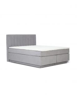 Westwing Collection Boxspringbett Livia mit Stauraumfunktion in Grau, B 140 x L 200 cm, Härtegrad 2