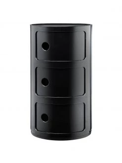 Kartell Design Container Componibili 3 Modules in Schwarz, Ø 32 x H 59 cm