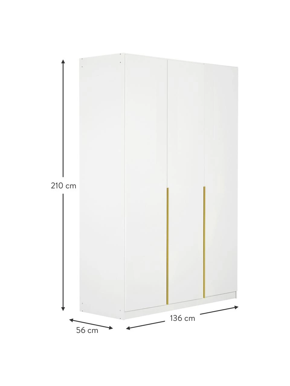 Drehtürenschrank Mia in Weiß, 3-türig, B 136 x H 210 cm 2 Drehtürenschrank Mia in Weiß, 3-türig, B 136 x H 210 cm – Bild 2