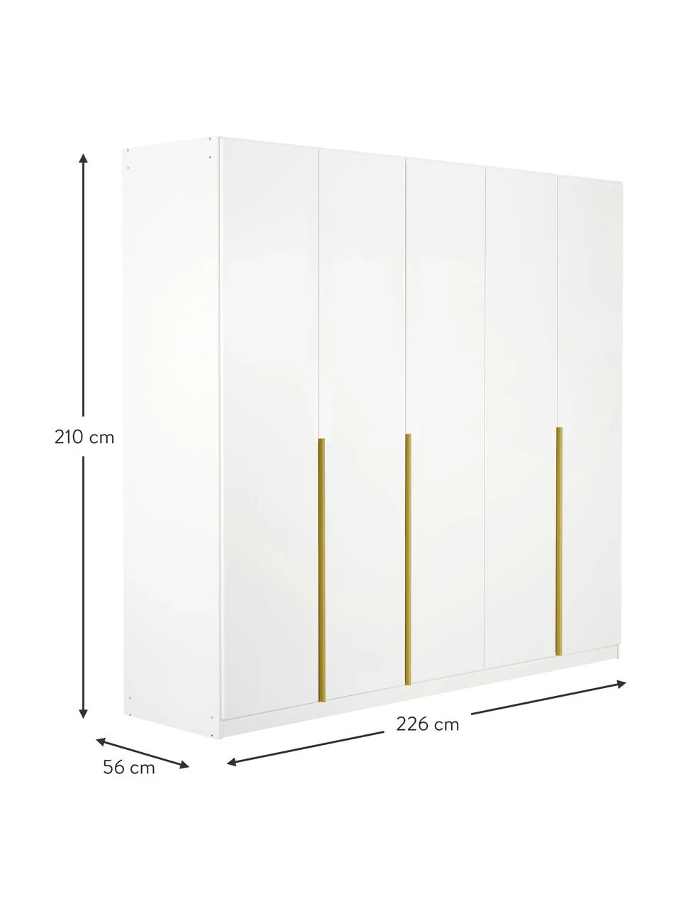 Drehtürenschrank Mia in Weiß, 5-türig, B 226 x H 210 cm 2 Drehtürenschrank Mia in Weiß, 5-türig, B 226 x H 210 cm – Bild 2