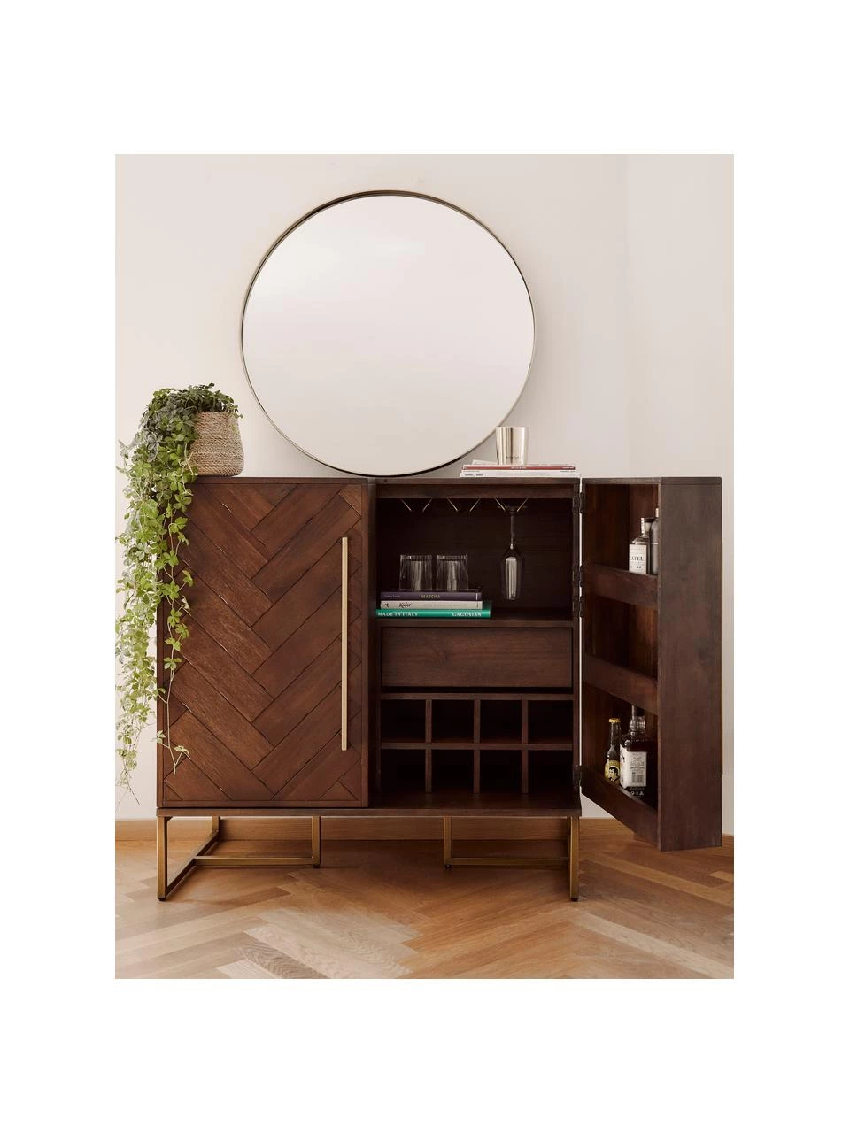 Dutchbone Fischgrät-Barschrank Class mit Akazienholzfurnier, B 100 x H 100 cm 2 Dutchbone Fischgrät-Barschrank Class mit Akazienholzfurnier, B 100 x H 100 cm – Bild 2