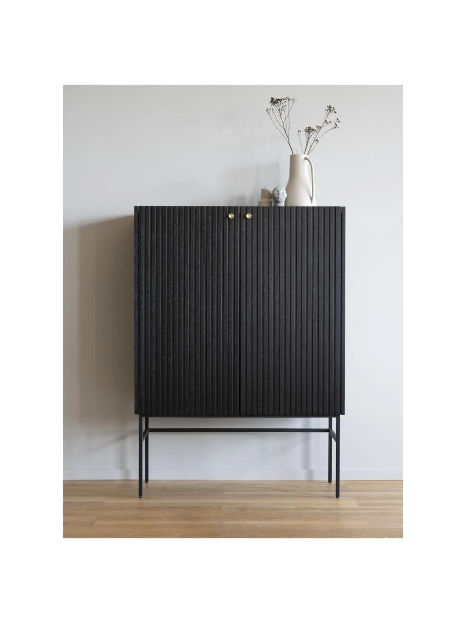 Rowico Highboard Halifax mit geriffelter Front in Schwarz, B 100 x H 140 cm 2 Rowico Highboard Halifax mit geriffelter Front in Schwarz, B 100 x H 140 cm – Bild 2