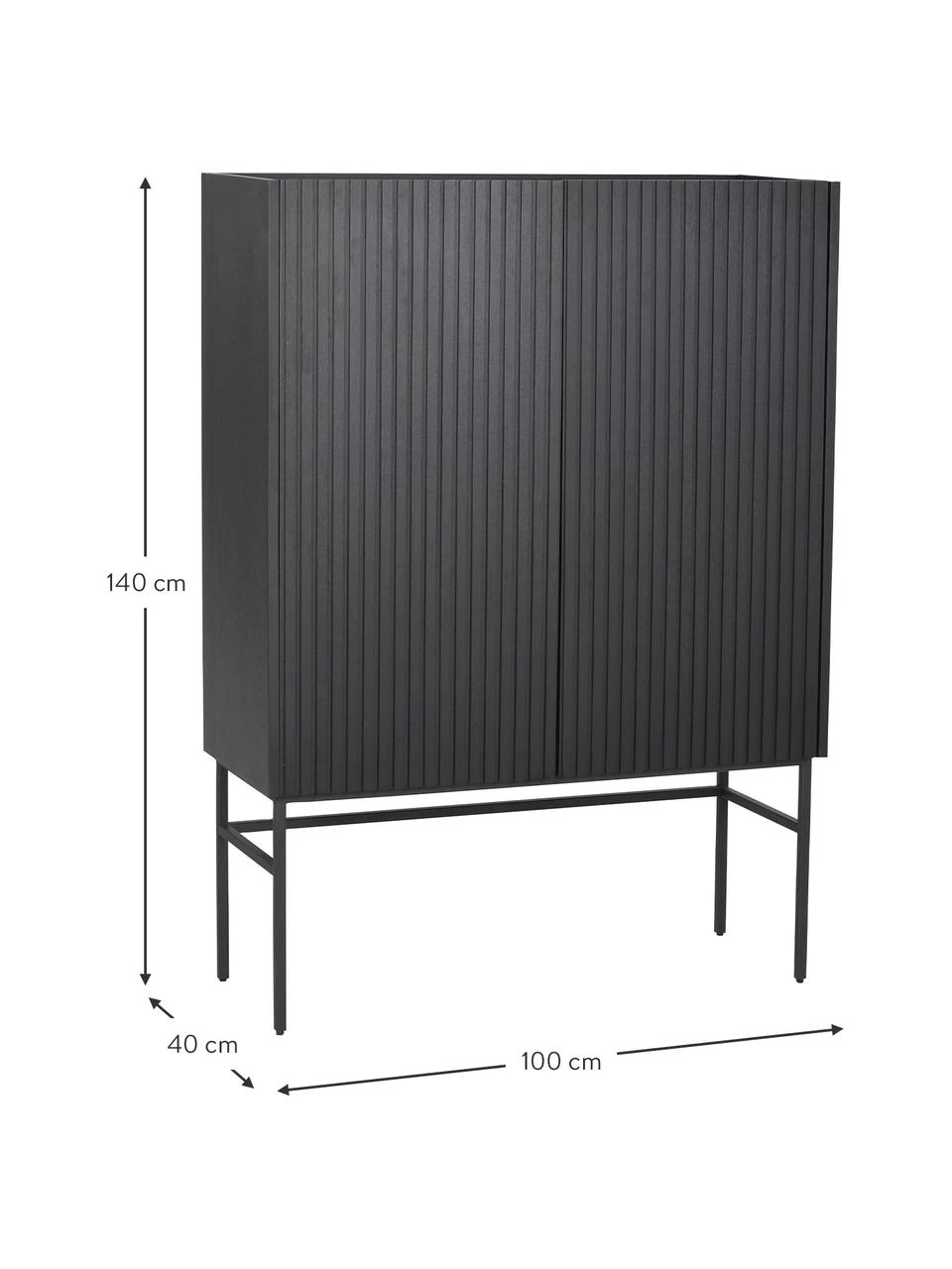 Rowico Highboard Halifax mit geriffelter Front in Schwarz, B 100 x H 140 cm 3 Rowico Highboard Halifax mit geriffelter Front in Schwarz, B 100 x H 140 cm – Bild 3