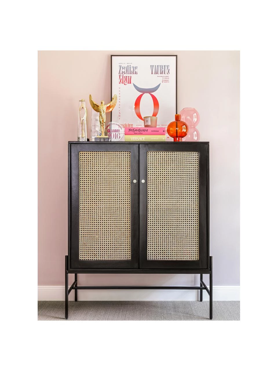 Westwing Collection Highboard Vienna mit Wiener Geflecht in Schwarz, B 100 x H 120 cm 2 Westwing Collection Highboard Vienna mit Wiener Geflecht in Schwarz, B 100 x H 120 cm – Bild 2