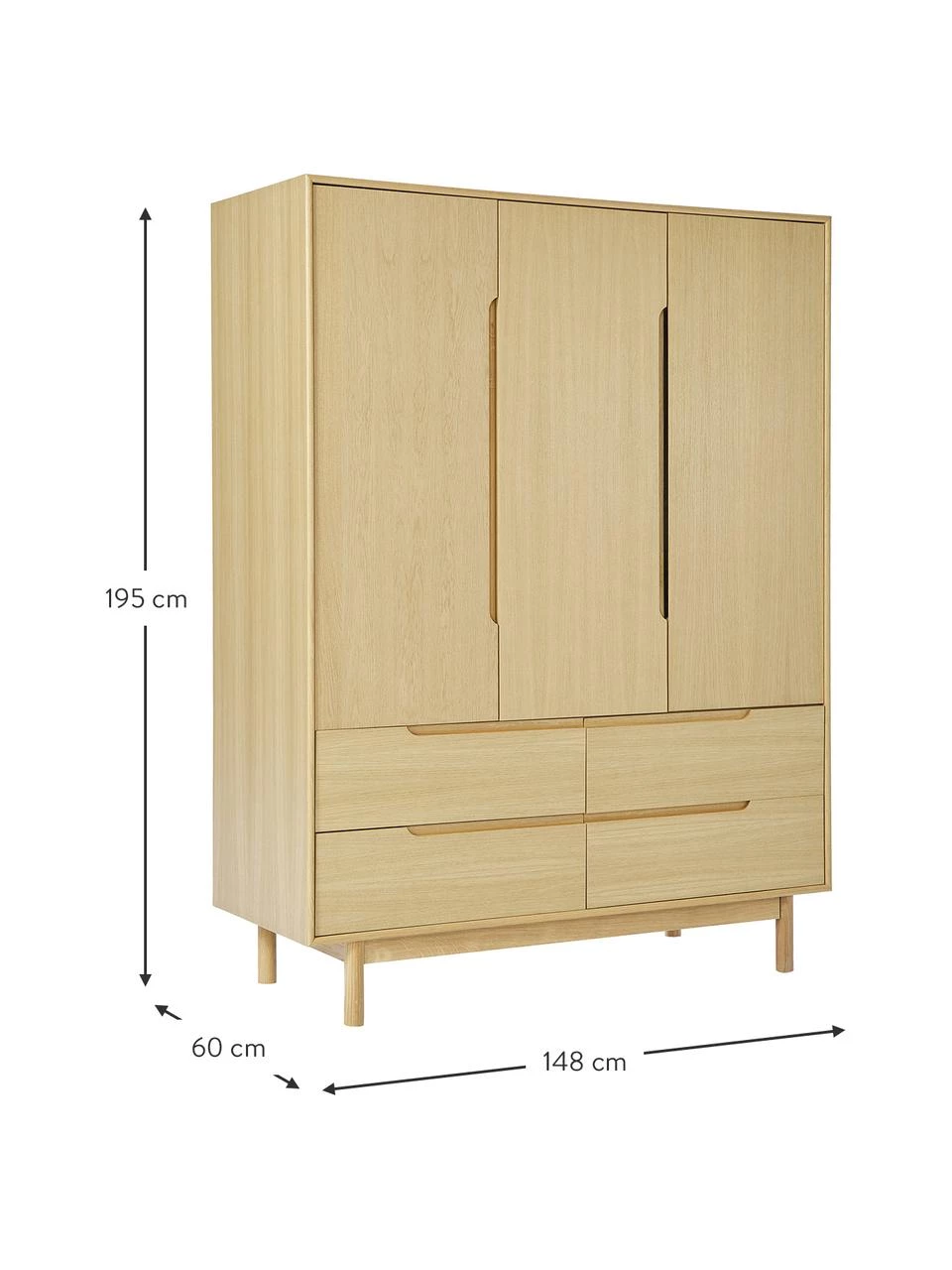 Westwing Collection Kleiderschrank Cassy aus Eichenholzfurnier, 3-türig, B 148 x H 195 cm 2 Westwing Collection Kleiderschrank Cassy aus Eichenholzfurnier, 3-türig, B 148 x H 195 cm – Bild 2