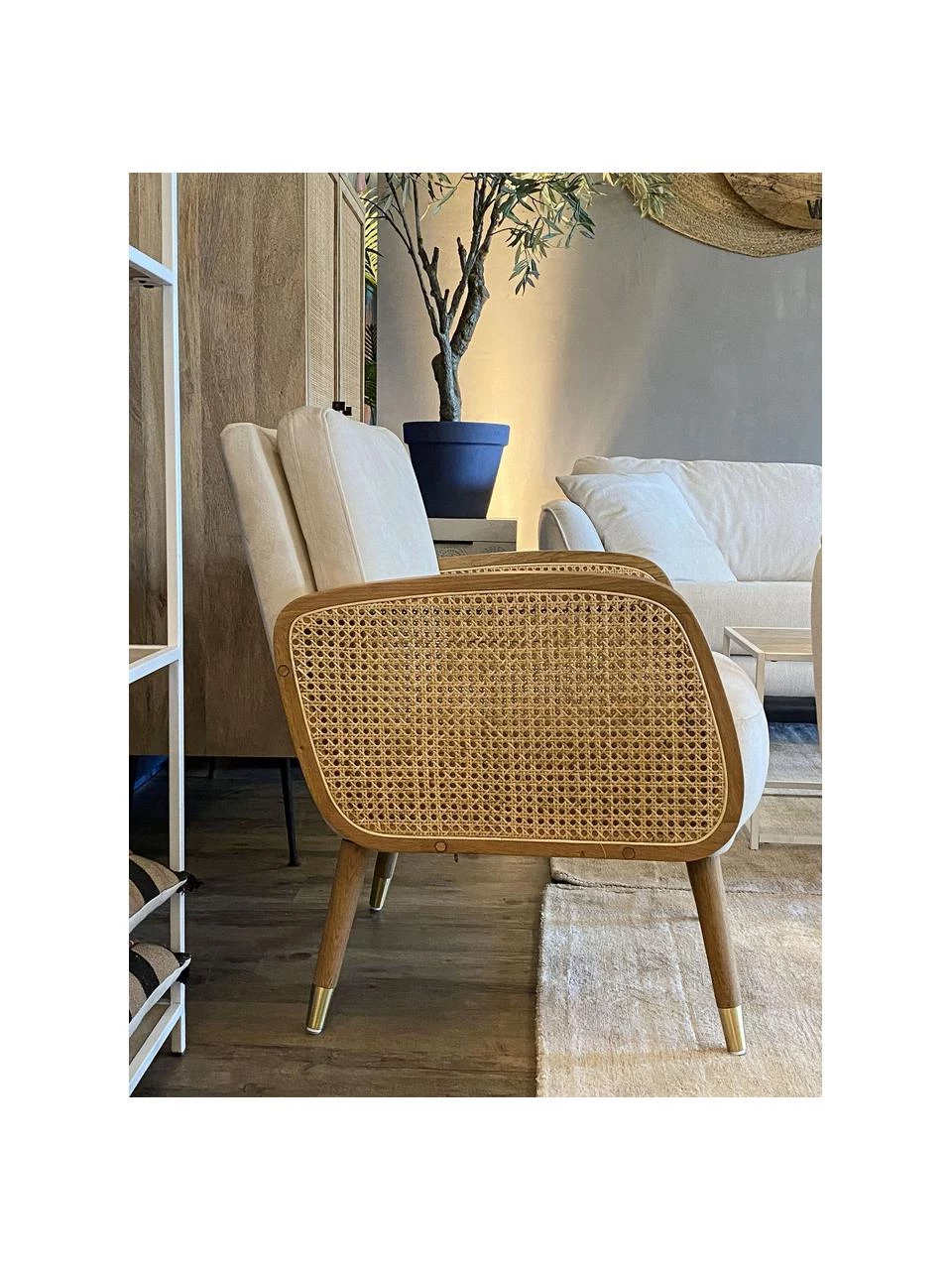 Loungesessel Hakoon mit Wiener Geflecht in Beige, B 64 x T 75 cm 3 Loungesessel Hakoon mit Wiener Geflecht in Beige, B 64 x T 75 cm – Bild 3