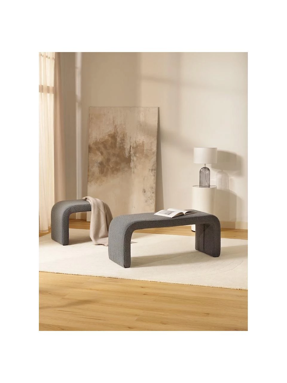 Westwing Collection Moderne Bouclé-Polsterbank Penelope in Grau, B 110 x H 46 cm 2 Westwing Collection Moderne Bouclé-Polsterbank Penelope in Grau, B 110 x H 46 cm – Bild 2