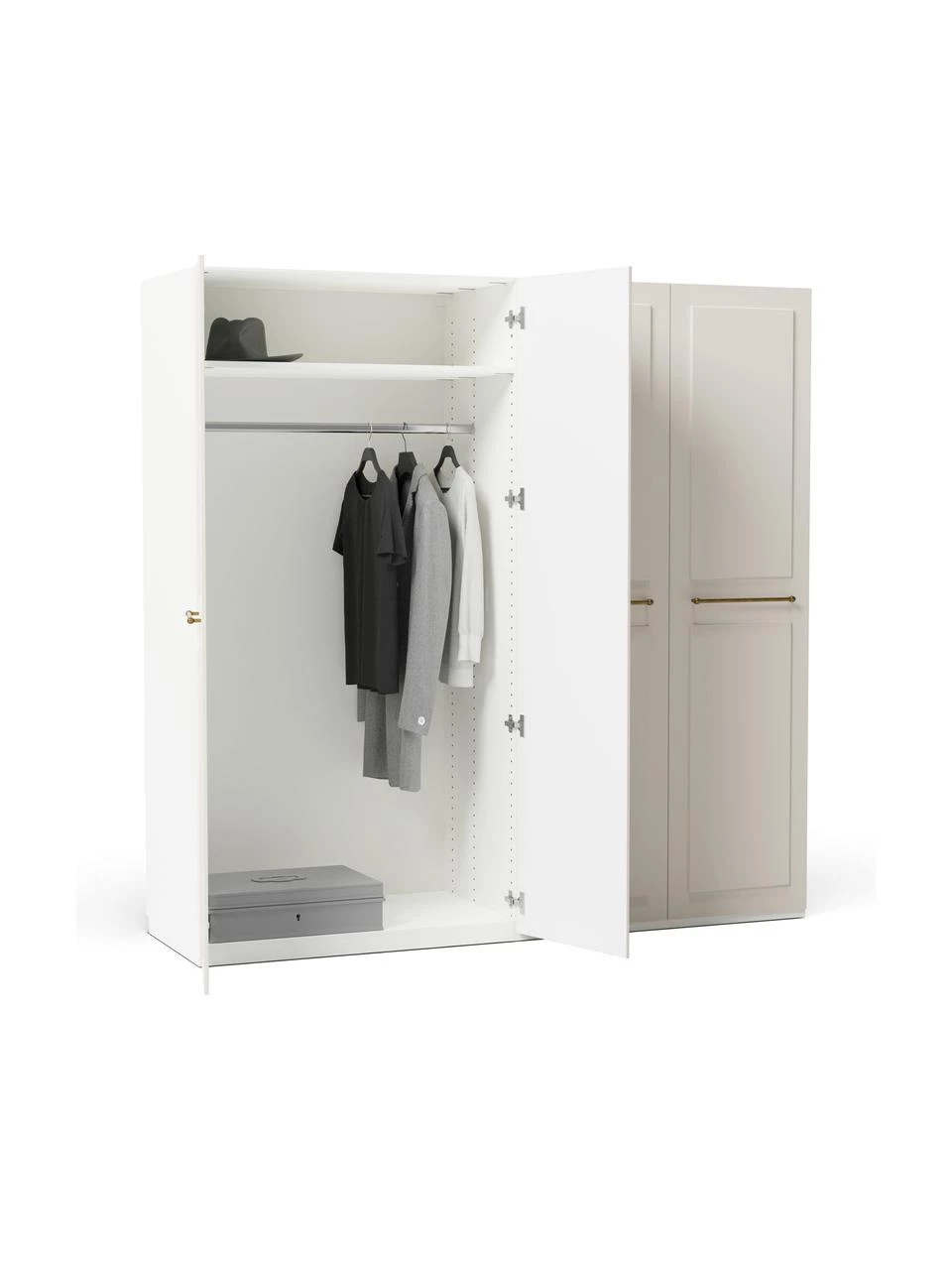 Westwing Collection Modularer Drehtürenschrank Charlotte in Beige, 200 cm Breite, mehrere Varianten, Basic Interior, Höhe 200 cm 4 Westwing Collection Modularer Drehtürenschrank Charlotte in Beige, 200 cm Breite, mehrere Varianten, Basic Interior, Höhe 200 cm – Bild 4