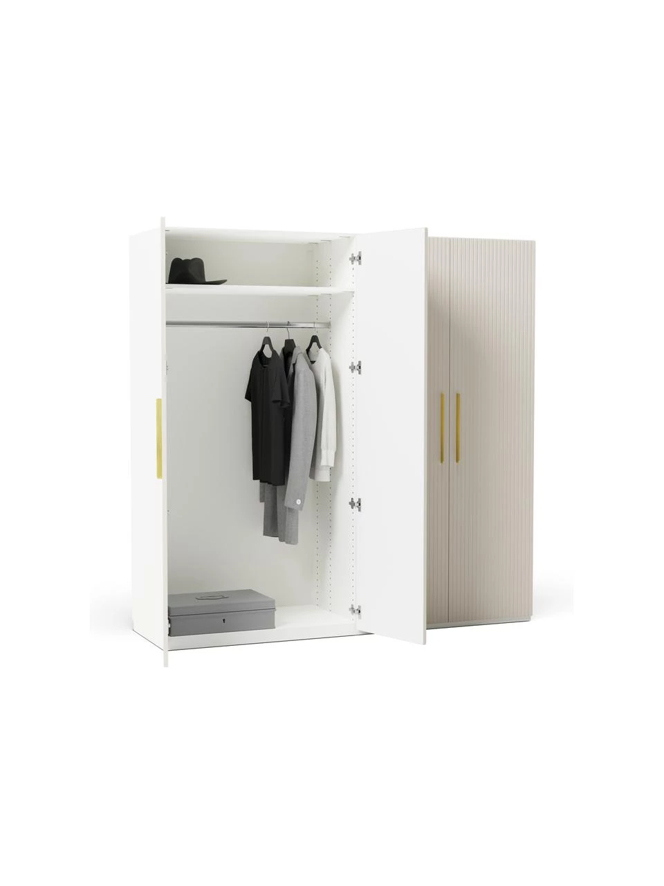Westwing Collection Modularer Drehtürenschrank Simone in Beige, 200 cm Breite, mehrere Varianten, Basic Interior, Höhe 200 cm 4 Westwing Collection Modularer Drehtürenschrank Simone in Beige, 200 cm Breite, mehrere Varianten, Basic Interior, Höhe 200 cm – Bild 4