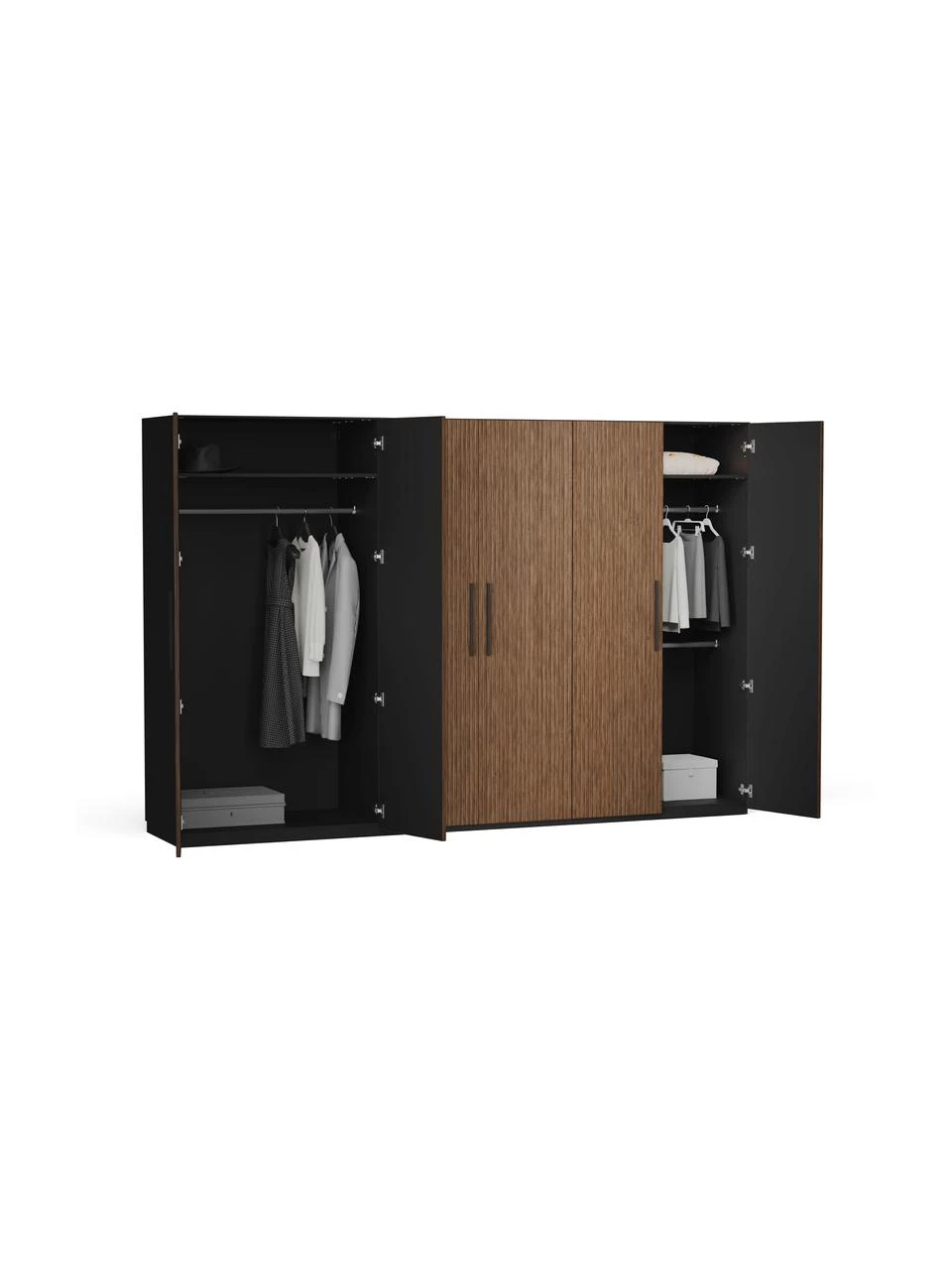 Westwing Collection Modularer Drehtürenschrank Simone in Walnuss-Optik, 300 cm Breite, mehrere Varianten, Basic Interior, Höhe 200 cm 4 Westwing Collection Modularer Drehtürenschrank Simone in Walnuss-Optik, 300 cm Breite, mehrere Varianten, Basic Interior, Höhe 200 cm – Bild 4