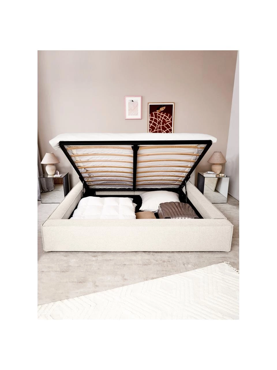 Westwing Collection Polsterbett Lennon mit Stauraumfunktion in Beige, B 140 x L 200 cm 3 Westwing Collection Polsterbett Lennon mit Stauraumfunktion in Beige, B 140 x L 200 cm – Bild 3