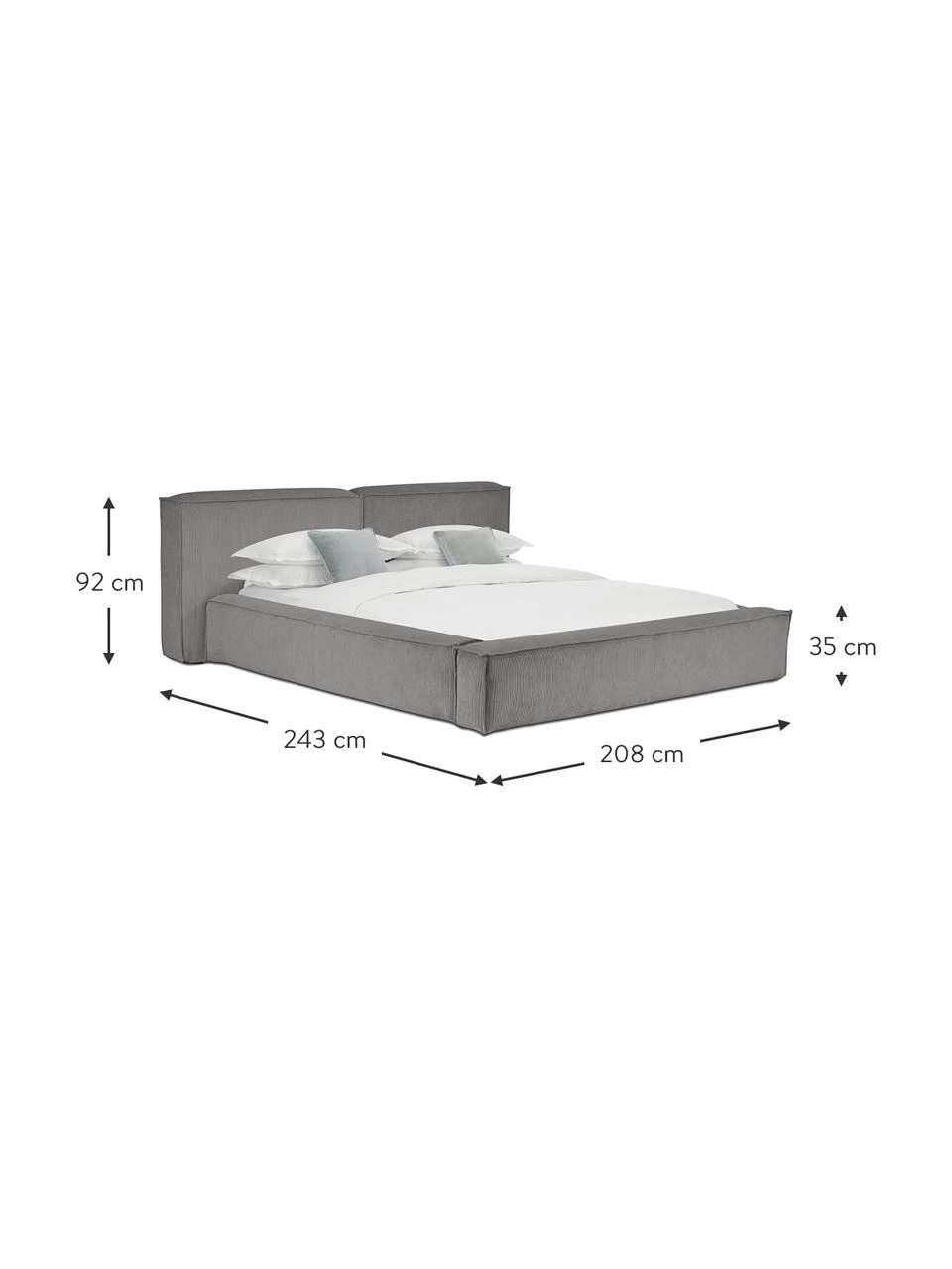 Westwing Collection Polsterbett Lennon mit Stauraumfunktion in Grau aus Cord, B 140 x L 200 cm 4 Westwing Collection Polsterbett Lennon mit Stauraumfunktion in Grau aus Cord, B 140 x L 200 cm – Bild 4