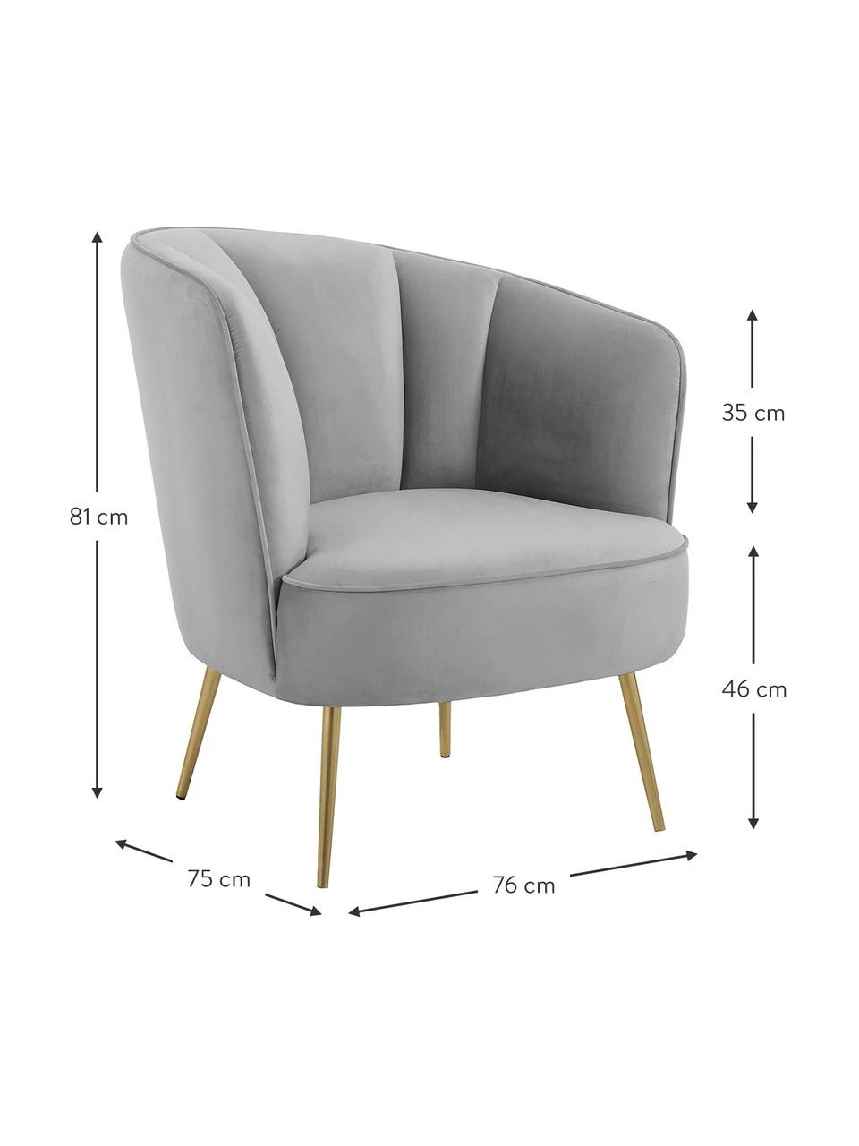 Westwing Collection Samt-Cocktailsessel Louise in Hellgrau, B 76 x T 75 cm 4 Westwing Collection Samt-Cocktailsessel Louise in Hellgrau, B 76 x T 75 cm – Bild 4