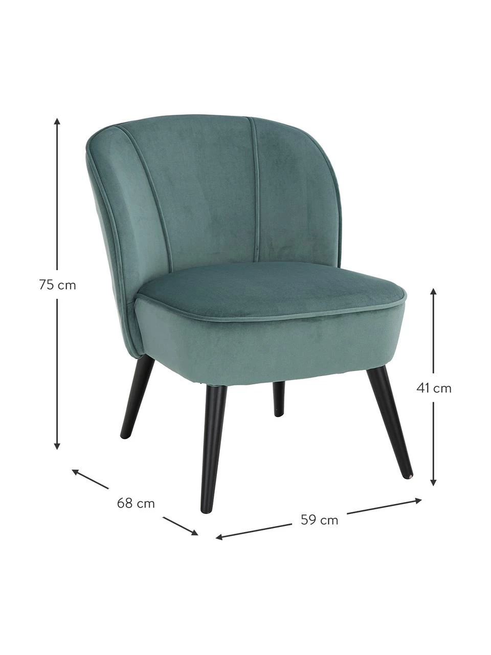 Anderson Samt-Cocktailsessel Lucky in Blaugrün, B 59 x T 68 cm 3 Anderson Samt-Cocktailsessel Lucky in Blaugrün, B 59 x T 68 cm – Bild 3