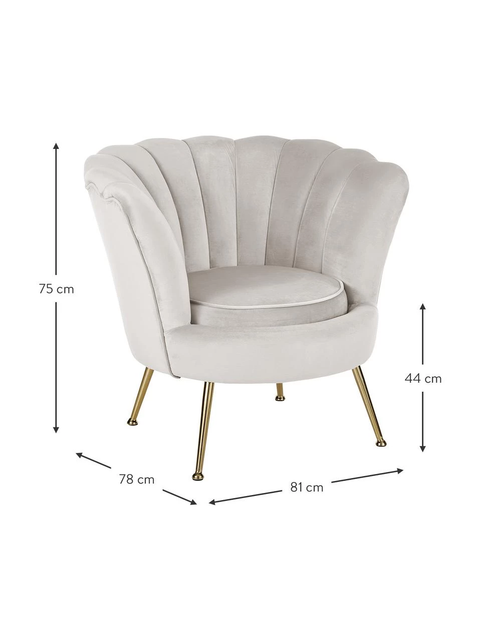 Westwing Collection Samt-Cocktailsessel Oyster in Beige, B 81 x T 78 cm 4 Westwing Collection Samt-Cocktailsessel Oyster in Beige, B 81 x T 78 cm – Bild 4