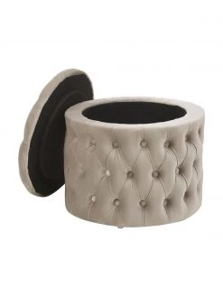 Westwing Collection Samt-Hocker Chiara mit Stauraum in Beige, Ø 50 x H 42 cm -Schlafzimmer Verkäufe 2022 Samt Hocker Chiara mit Stauraum in Beige 3