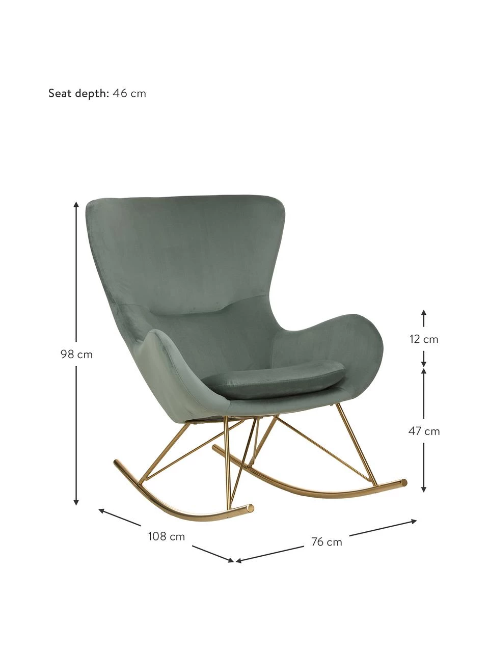 Westwing Collection Samt-Schaukelstuhl Wing in Salbeigrün mit Metall-Füßen, B 76 x T 108 cm 3 Westwing Collection Samt-Schaukelstuhl Wing in Salbeigrün mit Metall-Füßen, B 76 x T 108 cm – Bild 3