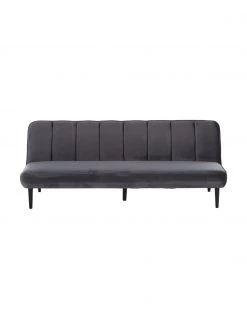 Samt-Schlafsofa Hayley in Grau mit Holz-Füßen, ausklappbar, B 200 x T 89 cm