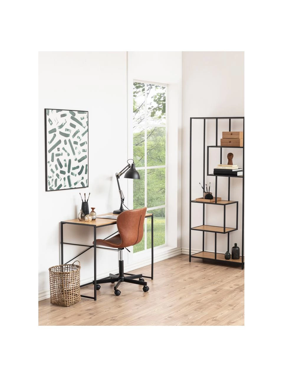 Schmaler Schreibtisch Seaford aus Holz und Metall, B 100 x T 45 cm 2 Schmaler Schreibtisch Seaford aus Holz und Metall, B 100 x T 45 cm – Bild 2