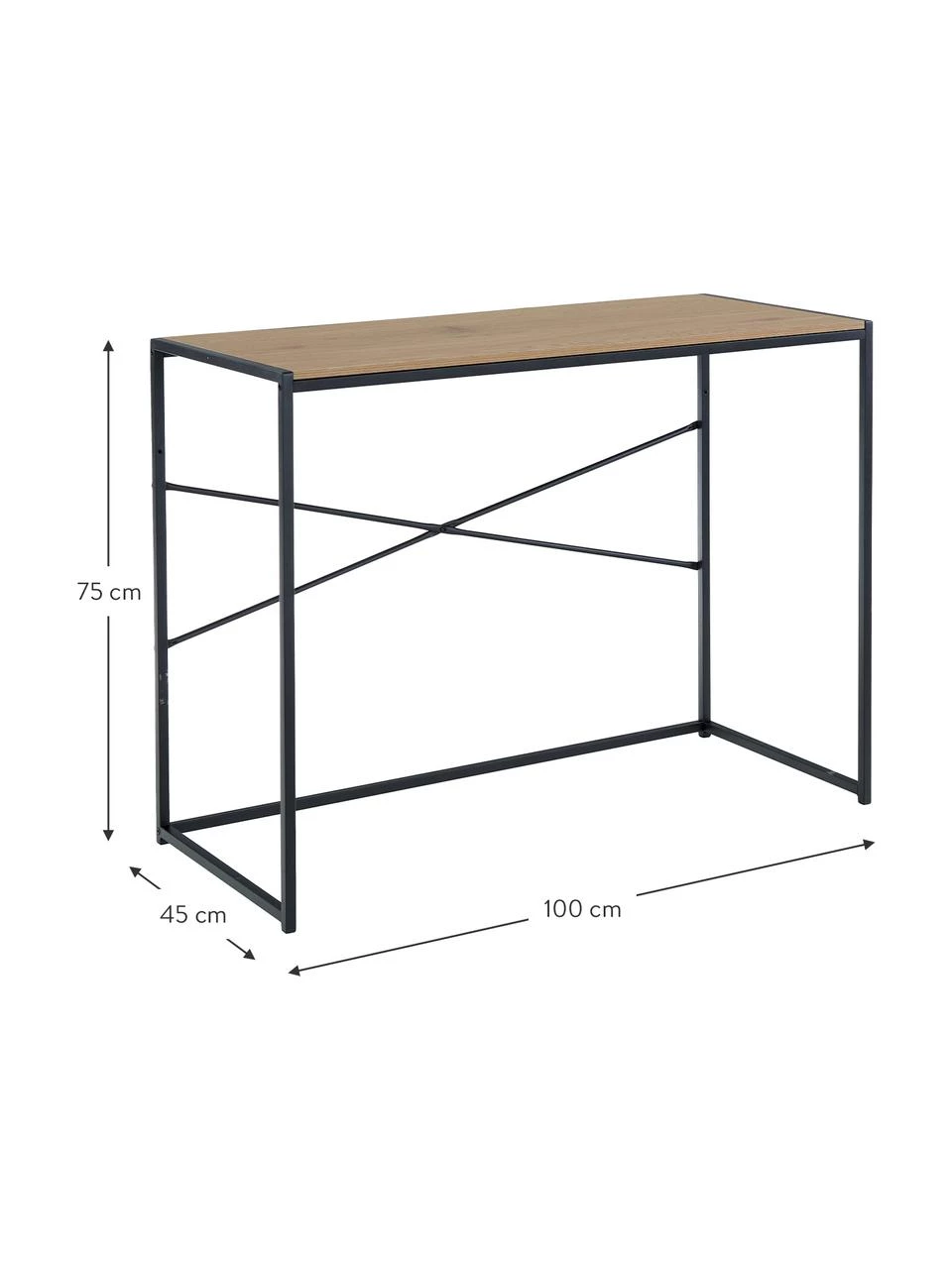 Schmaler Schreibtisch Seaford aus Holz und Metall, B 100 x T 45 cm 3 Schmaler Schreibtisch Seaford aus Holz und Metall, B 100 x T 45 cm – Bild 3