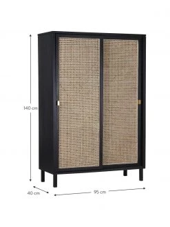 HKliving Schrank Retro mit Wiener Geflecht und Schiebetüren, 2-türig, B 95 x H 140 cm -Schlafzimmer Verkäufe 2022 Schrank Retro mit Wiener Geflecht und Schiebeturen 2 turig 2