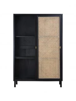 HKliving Schrank Retro mit Wiener Geflecht und Schiebetüren, 2-türig, B 95 x H 140 cm -Schlafzimmer Verkäufe 2022 Schrank Retro mit Wiener Geflecht und Schiebeturen 2 turig 3