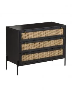 Westwing Collection Schubladenkommode Vienna mit Wiener Geflecht in Schwarz, B 105 x H 78 cm