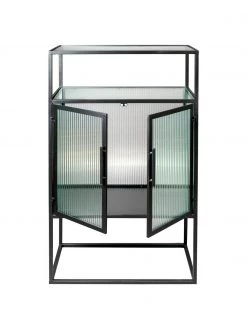 Dutchbone Schwarzes Highboard Boli mit Rillenglas und Metallrahmen, B 65 x H 105 cm -Schlafzimmer Verkäufe 2022 Schwarzes Highboard Boli mit Rillenglas und Metallrahmen 4