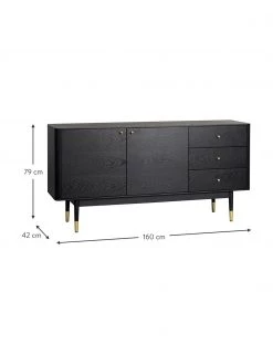 Rowico Schwarzes Sideboard Fenwood mit Schubladen mit Eichenholzfurnier, B 160 x H 79 cm -Schlafzimmer Verkäufe 2022 Schwarzes Sideboard Fenwood mit Schubladen mit Eichenholzfurnier 2