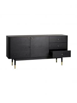 Rowico Schwarzes Sideboard Fenwood mit Schubladen mit Eichenholzfurnier, B 160 x H 79 cm -Schlafzimmer Verkäufe 2022 Schwarzes Sideboard Fenwood mit Schubladen mit Eichenholzfurnier 5