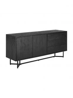 Westwing Collection Schwarzes Sideboard Luca mit Türen aus Massivholz, B 160 x H 70 cm