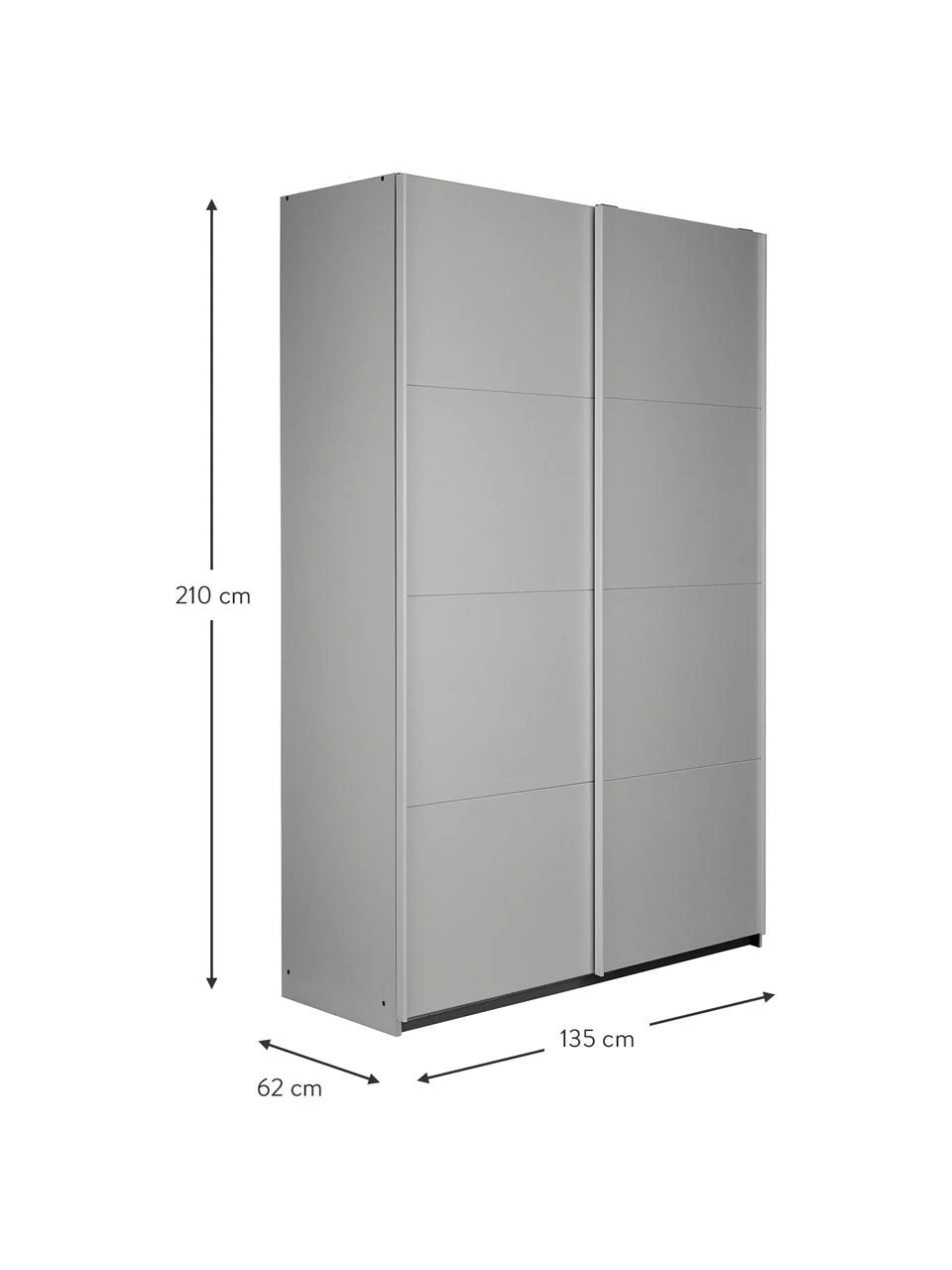 Schwebetürenschrank Mia in Grau, 2-türig, B 135 x H 210 cm 2 Schwebetürenschrank Mia in Grau, 2-türig, B 135 x H 210 cm – Bild 2