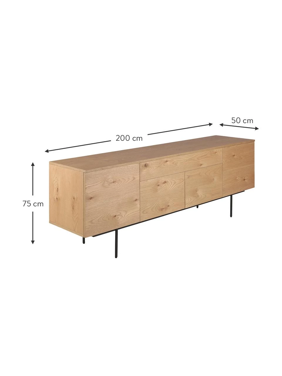Sideboard Allure mit Schublade und Türen aus Eichenholzfurnier, B 200 x H 75 cm 4 Sideboard Allure mit Schublade und Türen aus Eichenholzfurnier, B 200 x H 75 cm – Bild 4