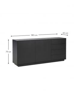 Westwing Collection Sideboard Noel aus Eschenholzfurnier in Schwarz, B 180 x H 79 cm -Schlafzimmer Verkäufe 2022 Sideboard Noel aus Eschenholzfurnier in Schwarz 5