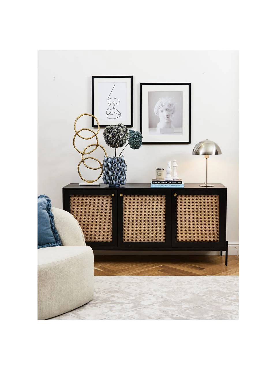 Westwing Collection Sideboard Vienna mit Wiener Geflecht in Schwarz, B 165 x H 78 cm 2 Westwing Collection Sideboard Vienna mit Wiener Geflecht in Schwarz, B 165 x H 78 cm – Bild 2