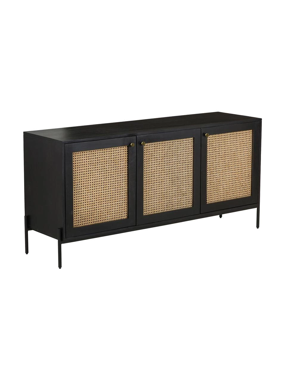 Westwing Collection Sideboard Vienna mit Wiener Geflecht in Schwarz, B 165 x H 78 cm 1 Westwing Collection Sideboard Vienna mit Wiener Geflecht in Schwarz, B 165 x H 78 cm