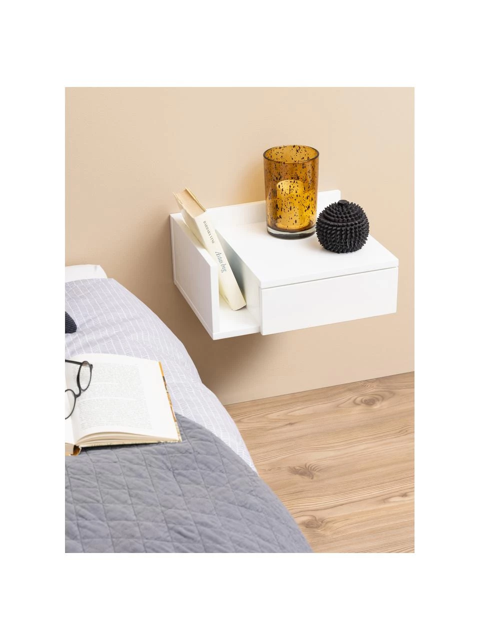 Wand-Nachttisch Ashlan in Weiß mit Schublade, B 40 x H 17 cm 2 Wand-Nachttisch Ashlan in Weiß mit Schublade, B 40 x H 17 cm – Bild 2