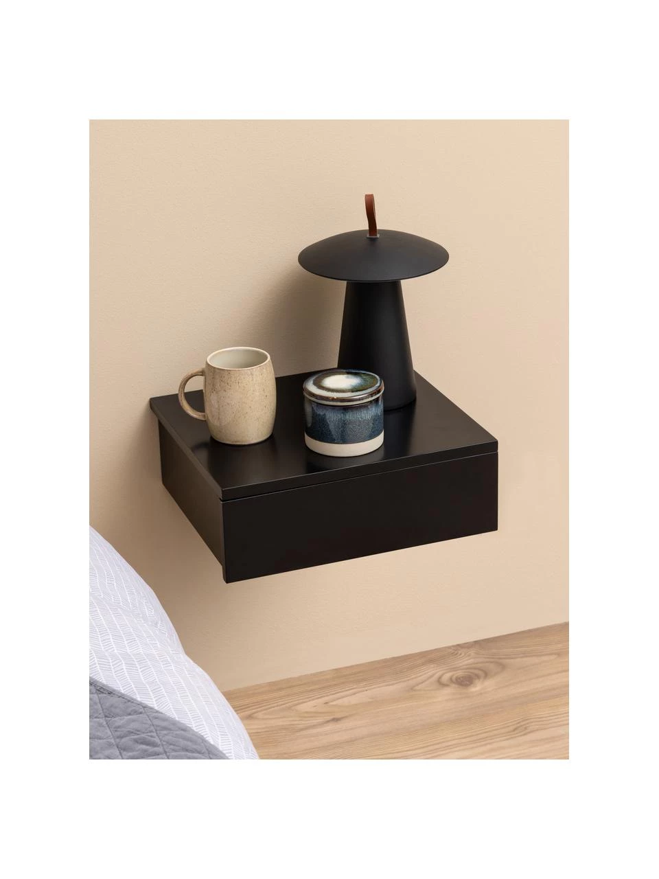 Wand-Nachttisch Avignon in Schwarz mit Schublade, B 37 x H 13 cm 2 Wand-Nachttisch Avignon in Schwarz mit Schublade, B 37 x H 13 cm – Bild 2