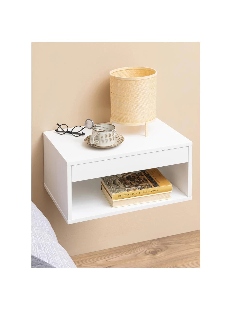 Wand-Nachttisch Cholet in Weiß mit Schublade, B 50 x H 24 cm 2 Wand-Nachttisch Cholet in Weiß mit Schublade, B 50 x H 24 cm – Bild 2
